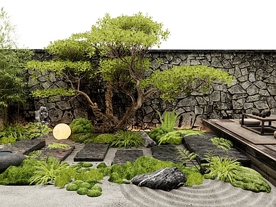 新中式日式庭院 石板汀步 微地形 植物 苔藓 青石板路