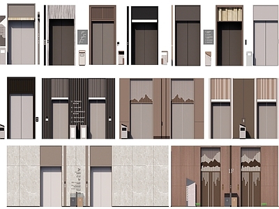 现代新中式电梯 电梯间 电梯门 电梯厅 电梯大厅 电梯 垃圾桶