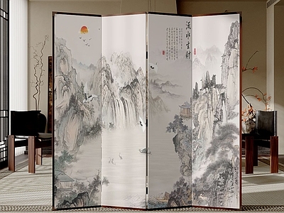 新中式中古家居餐厅 折屏