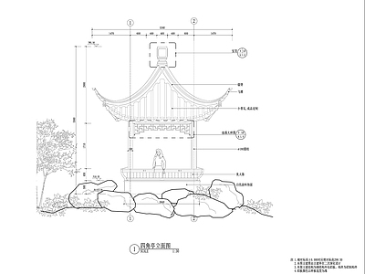 中式亭子 四角亭 中式景观四角亭 施工图