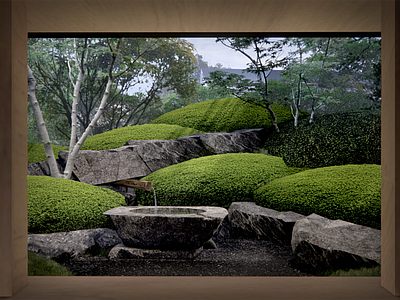 现代别墅庭院 酒店庭院景观 廊架茶亭 水景