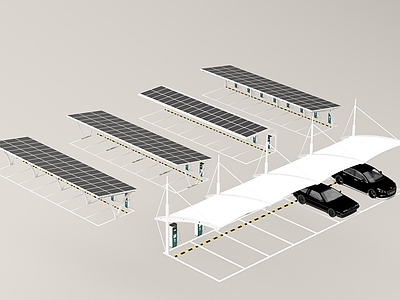 现代停车场 现代停车棚 户外停车场 充电桩 遮阳棚