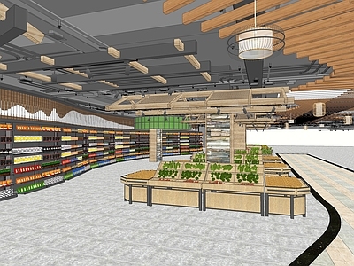 现代新中式超市 超市生活用品区 超市果蔬区 超市生鲜区
