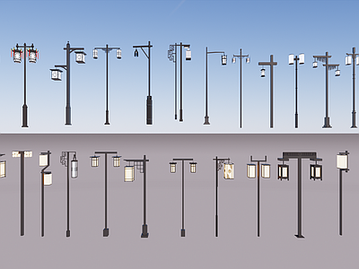 新中式中式灯具组合 新中式 灯柱 户外灯 灯 广场灯 公园灯