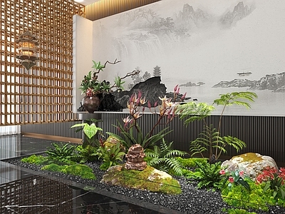 新中式室内景观 室内 小品 植物造景 室内造景 造景