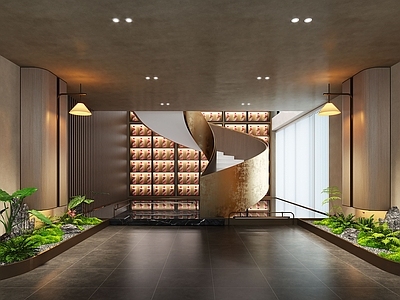 现代楼梯 旋转 室内造景