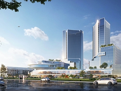 现代极简商场建筑 商业高层 商业裙楼 商业多层 商场门头