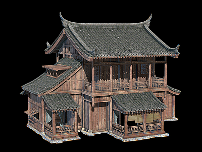 现代中式古建 古建 木屋 卡通房屋 阁楼 卡通建筑