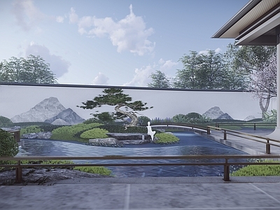 新中式中式别墅庭院 现代新中式庭院