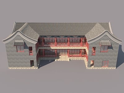 新中式中式古建 古建式双层建筑 双层四合院 中式会所 古建前廊双层 中式古建筑