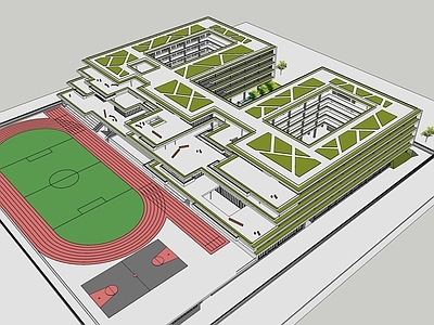 现代学校建筑 现代中小学 球场 退台式学校 教学楼学校 学校操场