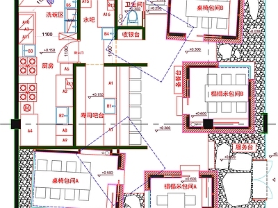 现代工装图库 小餐厅平面布置 餐厅包房平面布置 餐饮平面图 餐厅平面图 餐饮空间平面图 施工图 工装图库