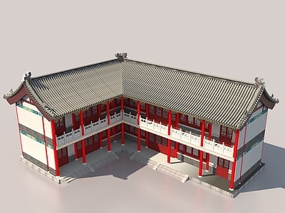 新中式中式古建 双层古建楼房 民宿 二层仿古建筑 四合院 寮房