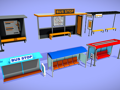 现代中式其他景观 巴士站 公交车站 车站 站台 卡通站台