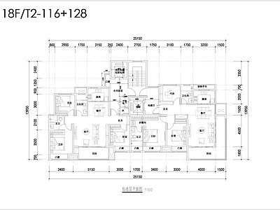 现代住宅楼建筑 T2高层住宅 T2高层住宅平面 施工图