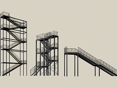 现代楼梯 户外钢架 逃生安全 消防钢结构楼 钢结构外挂