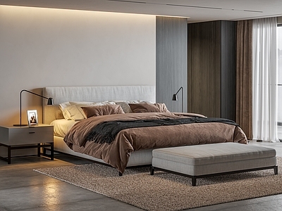 现代意式双人床 MINOTTI 布艺双人床 床尾凳 床头柜