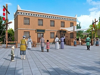 现代新中式驿站 影视驿站 新疆建筑 少数民族建筑 古代作坊商街 古代商贩人物