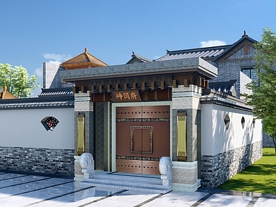 中式新中式别墅庭院 别墅庭院 大 徽派 中式 院子
