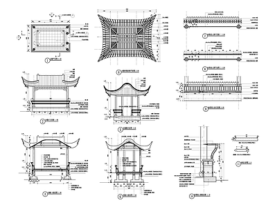 中式亭子 水榭 施工图