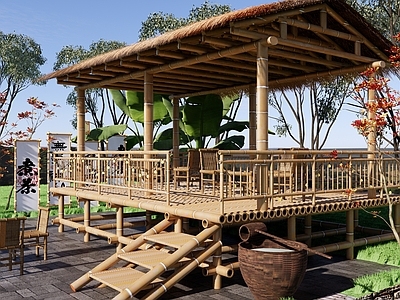 新中式乡村庭院 新中式乡村庭院 乡村茶馆茶楼 新中式茅草屋 乡村休憩驿站 竹亭茶室茶棚