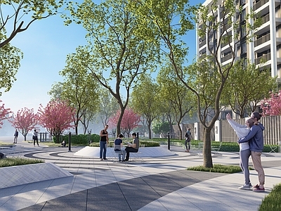现代口袋公园 现代街头景观公园 水滴水韵铺装 市政道路景观 户外座椅板凳