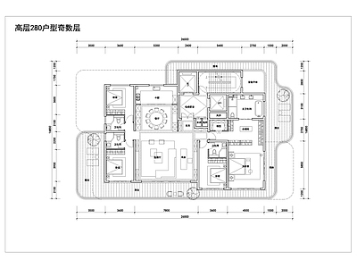 现代住宅楼建筑 创新空中 280平大平层 四代宅户型方案 施工图