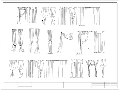现代窗帘 布帘 褶皱帘 施工图