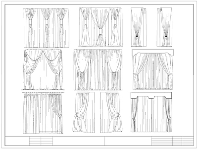 欧式窗帘 布帘 纱 施工图