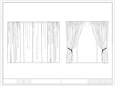 现代窗帘 布帘 纱 褶皱帘 施工图