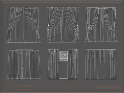 现代窗帘 布帘 纱 褶皱帘 施工图