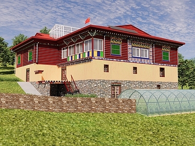 中式复古风格建筑 藏式传统独栋民居
