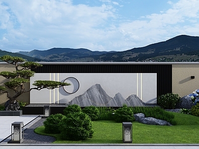 新中式别墅庭院 地中海式建筑 新中式庭院 别墅庭院 花园