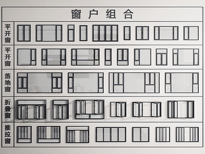 现代窗户组合 户 平开 推拉 落地