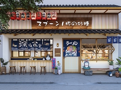 日式侘寂商场建筑 日式门头门面 商业店铺 餐饮