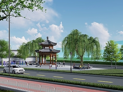 中式其他公共建筑 古建筑 六角亭 灰瓦 木柱