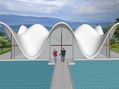 现代风格建筑 曲面 薄壳 亭子