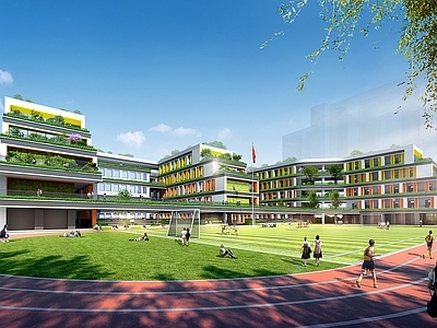 现代学校建筑 学校操场 教学楼学校 学校绿化