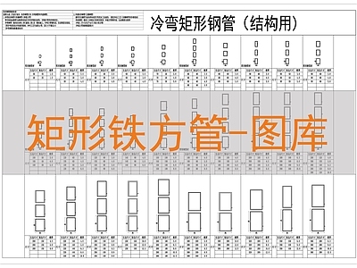 现代工装图库 钢材矩形铁方管 施工图 工装图库