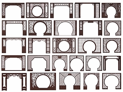 中式月亮门 月洞 拱格栅景墙 洞景墙 拱墙