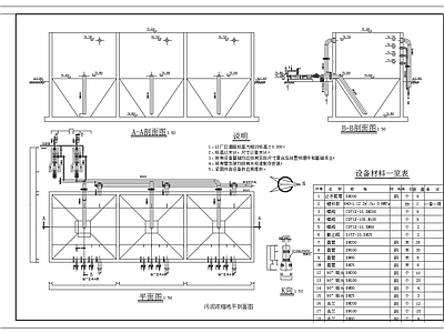 水处理 污泥浓缩池平剖面 施工图