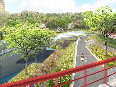 现代简约景观公园 山体景观 低碳停车场 山体栈道 游客服务中心