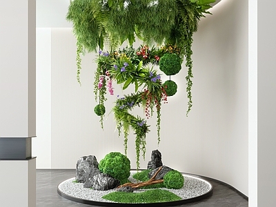 现代其他景观小品 现代室内造景 植物装置 石头 植物堆 垂吊植物