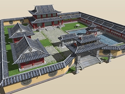 复古中古寺庙建筑 寺院场景 仿古寺庙 游戏场景