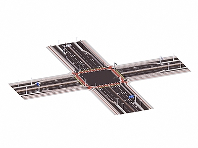 现代极简道路 十字路口 现代市政道路景 城市公路 斑马线 红绿灯 四通道十字路口