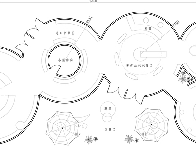 现代其他商业空间 快闪店平面布局 弧形平面 施工图