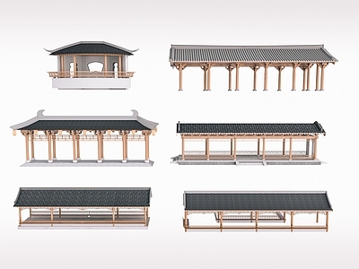 新中式亭子 凉亭 连廊