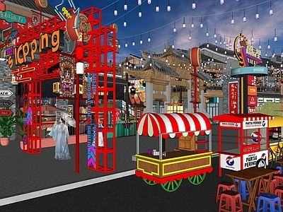 现代新中式商业景观 酒吧夜市 文创集市 网红打卡 国潮古风 步行街摆摊