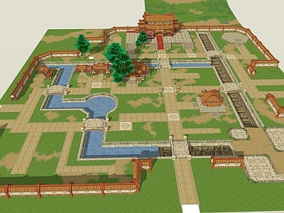 复古中古风格建筑 江游戏场景 游戏场景