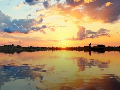 现代其他景观 晚霞 湖泊 风景